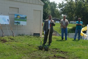 Mayor Andy Fuston begins the groundbreaking ceremony, saying it is a special day for Lyons. Photo Credit/Denise Gilliland, Kat Country Hub.