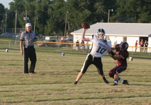 Marcus Hegy gets through the offensive line to pressure the quarterback.  Photo Credit/Steven Hosch