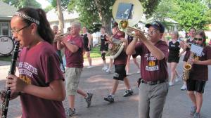 LDNE Marching Band in the Bluegrass Festival Parade L-R-Kassandra Prieto Garcia, Layne Miller Bow Whitley, Brock Vetick, Cassidy Mentink. Photo courtesy LDNE.