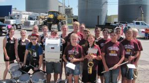 LDNE Marching Band and Cheerleaders in the Burt County Parade-L-R Front Row 2012 LDNE Graduate Jesse Smith, Jacob Nelson, Amanda Alford, Cassidy Mentink, Lupita Prieto Garcia, Kassandra Prieto Second Row-Taylor Sparks, Jamie Raabe, Kayci Kramer, Brent Miller, Reid Preston, Martin Long, Amelia Schlichting, Layne miller BACK L-R-Ivy Anderson, Madeline Ronnfeldt, Jesse Mutum, Blair Preston. Photo courtesy LDNE