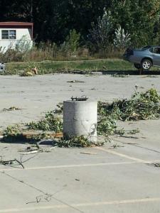 A concrete base to a light pole, but who knows where the light pole is? Photo Credit/Kristi Dahlgren.