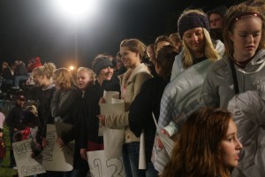 Bancroft-Rosalie Football team and band. LDNE fans Brian and Cara Raabe and LDNE student body at Cougar/Panther football game. Photo Credit/Denise Gilliland, Editor and Chief, Kat Country Hub.
