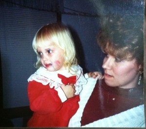 Whitney and her Aunt Kristi, Christmas 1991. Kristi gave Whitney her first makeup kit...and Whitney cried because it didn't turn out the way she planned. Photo Credit/Denise Gilliland, Editor and Chief, Kat Country Hub.