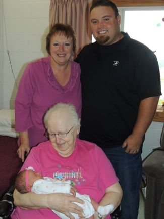 Connie Peterson, her son Cody are pictured with Delores Carlson who is being honored for her 85th birthday. Photo courtesy of Connie Peterson. 