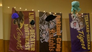 The three school flags were one of the main auction items. Photo Credit/Denise Gilliland, Editor and Chief, Kat Country Hub.