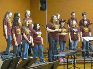 More music participants were: Back left to Right: Amelia Shlickting, Blair Preston, Lena Horak, Kayci Kramer, Arron Williams, Bo Whitely Bottom Left to Right: Sophie Hsu, Cierra French, Jessica Solis, Jessie Mutum, Jesika Kramer, Sarah Alford and Lupita Prieto. Photo Courtesy of LDNE.