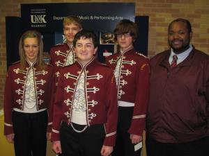 The four Honor Band qualifiers are pictured with LDNE Music Instructor John Mayo. Left to right: Martin Long, Bow Whittely, Brent Miller Heidi Miller, Jon Mayo. Photo Courtesy of LDNE.