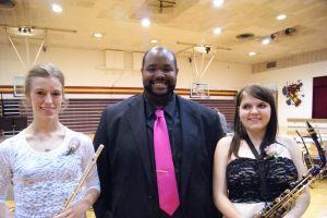 Senior Band members with Mr. Mayo L-R Heidi Miller, John Mayo-Director, Jesika Kramer. Photo Courtesy of LDNE.
