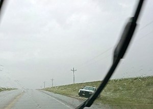 Lots of hail, debris, car on wrong side of road, semi on it's side, road covered with hail and leaves, etc. was what Kristi Dahlgren drove through yesterday on her way home from Fremont. All photos are the credit of Kristi Dahlgren. 