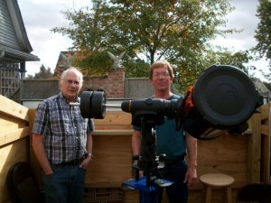 Bill and Joel with the C11 telescope in Hedges Lost in Space Observatory. Photo Courtesy of Nenacstars.