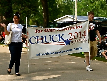 Chuck Hassebrook is on the campaign trail for Governor of Nebraska at the Burt County Fair Parade. Both Photos Credit of Denise Gilliland, Editor and Chief, Kat Country Hub.