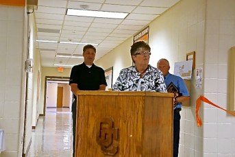 Nebraska State Board of Education President Rachel Wise congratulated the school and citizens on their new addition. Photo Credit/Denise Gilliland, Editor and Chief, Kat Country Hub. 