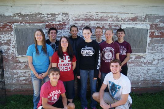 Lyons-Decatur Northeast Homecoming candidates are: Front - Dylan Hardeman and Chaz Webb Back-Darcey Simonsen, Bailey Beaumont, Victoria Maslonka, Aaron Williams, Kayci Kramer, Jacob Dolezal, Morgan Olson and Chevy Hennemen. Photo Credit/Pat Sharp.