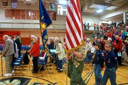 Oakland Pack 160 of the Cub Scouts Presented the Colors at the beginning of the Veterans Day Ceremony. Photo Credit/Denise Gilliland, Editor and Chief, Kat Country Hub. 