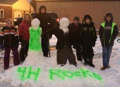 Burt's Best 4-H Club and their "American Gothic - 4-H Rocks" Snow Sculpture Created by: Lacey Petersen, Preslee Hansen, Greta Lindberg, Zach Petersen, Garret Lindberg and Rylee Hansen. Photo Credit/Mary Loftis. 