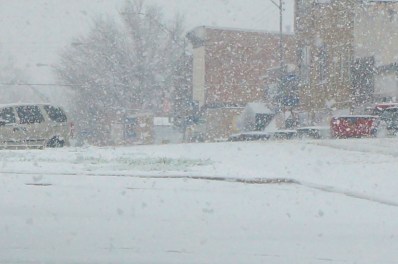 Winter came back for one last hurrah yesterday in Eastern Nebraska. This view is down Oakland Nebraska's Main Street. Photo Credit/Denise Gilliland, Editor and Chief, Kat Country Hub.