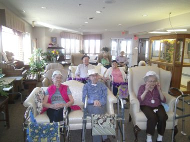 Oakland Heights residents showing off their Easter bonnets are: back from left to right;  Betty and Chuck Rogers then Larry and Joan Pullen in the next row and in the front is Jeanette and Dale Johnson and Muriel Rabe. Photo courtesy of Oakland Heights.