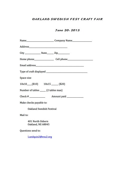 craft fair form