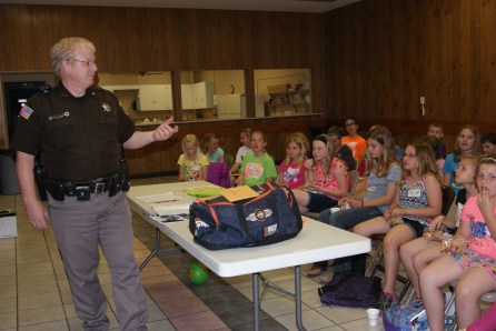Deputy Sheriff, Eric Nick discussed safety issues at the Babysitting Clinic including when to call 911 with 30 participants last week in Tekamah. This three session workshop drew participants from Lyons, Decatur, Tekamah and Herman.  Photo Credit/Mary Loftis.