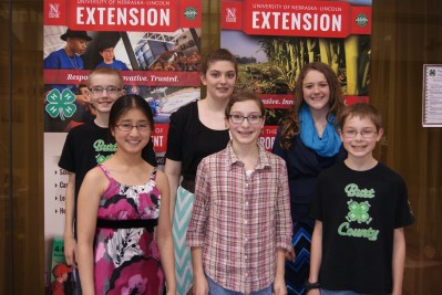 These Burt County 4-H members took their public speaking skills to the Regional 4-H Speech Contest in Norfolk last week. Participating at the regional competition were: Michael Bracht, Rayna Hladky, Amelia Schlichting, Faith Roscoe, Ellie Glup and Paul Roscoe. Arianne Brokaw participated in the contest but was unavailable for the photo.  Photo Credit/Mary Loftis