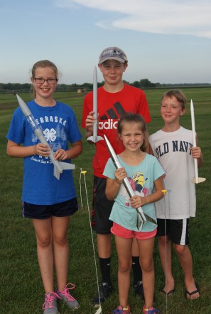 4-H Rocket Launch Day One group: Elise Anderson, Brayden Anderson, Linden Anderson and Colten Miller all of Lyons. Photo Credit/Mary Loftis. 