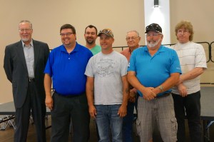 Those that oversaw the remodeling project are, back from left: Council member Kyle Brink, former Council member Roger Andersen, Lyons Library Director and Grant Writer for the city, Mike Heavrin. Front row, from left: Cem Mock, Nielsen Foundation President, Mayor Andy Fuston, Council member Charlie Wheaton and Council member Allen Steinmeyer. Photo Credit/Denise Gilliland, Editor and Chief, Kat Country Hub.