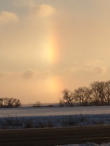 Sundogs, in all their glory, also are a signal of cold weather. And, are very accurate this weekend! Photos credit of Denise Gilliland, Editor and Chief, Kat Country Hub. 